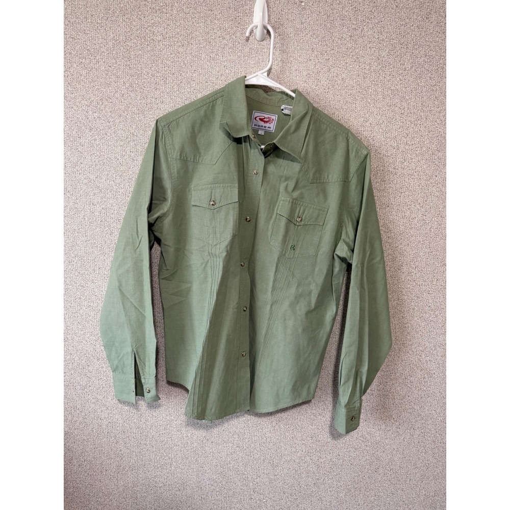 Roper Womens Sage‎ Green Western Pearl Snap Long Sleeve Shirt Size Large